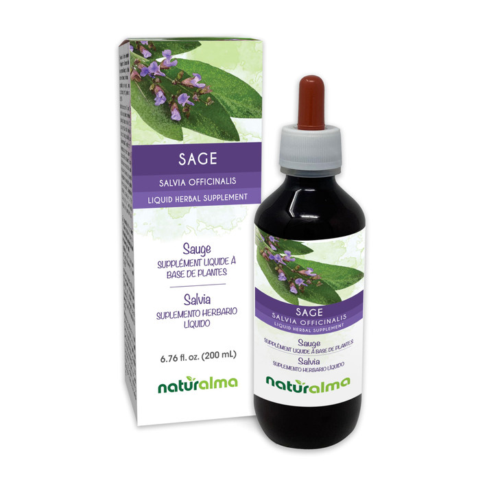 Naturalma Sage (Salvia officinalis) Leaf Alcohol-Free Tincture - 6.76 fl oz Liquid Extract in Drops - Herbal Supplement - Vegan