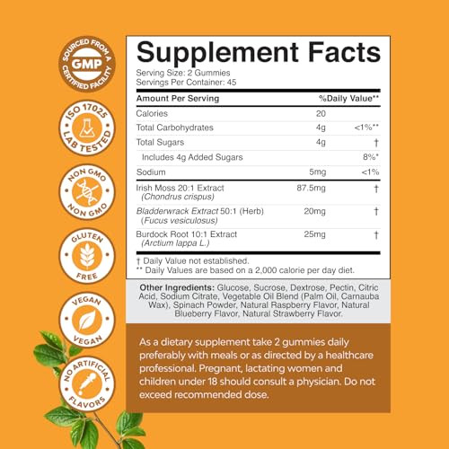 Natures Craft Irish Sea Moss Gummies for Women Men & Kids - Immune Support Supplement with Irish Sea Moss, Bladderwrack & Burdock Root - Detox Gummie