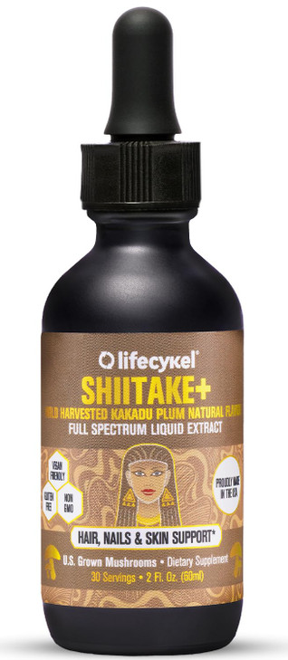 Lifecykel - Shiitake Mushroom Extract with Kakadu Plum- Hair, Skin & Nail Support, Anti Aging Supplement- 100% Organic Mushrooms, Immune Boosting, Vi