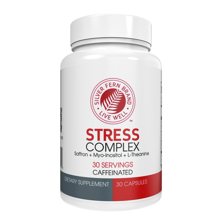 Silver Fern Stress Complex Supplement - with Caffeine - Sleep, Worry, Mood & More - with Saffron Supplements, L-Theanine Supplement, and Myo-inositol