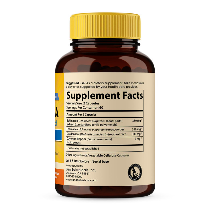 SANDHUHERBALS Echinacea Goldenseal 1000 Mg 120 Capsules | Immune System Support Respiratory Response Inflammatory Response Supplement