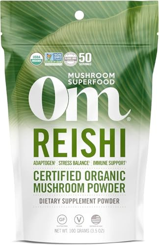 OM MUSHROOM SUPERFOOD Reishi Organic Mushroom Powder, 3.5 Ounce, 50 Servings, Adaptogen, Stress & Immune Support, Superfood Mushroom Supplement