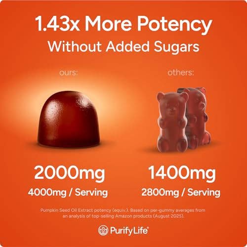 Sugar-Free Pumpkin Seed Oil Gummies (4,000mg/serving) Pumpkin Seed Oil for Hair Growth, Youthful Skin, Prostate Health, Immune & Urinary Tract Suppor