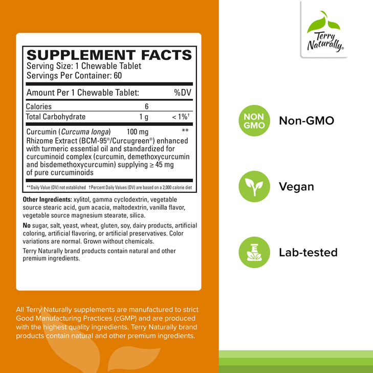 Terry Naturally CuraMed 100 mg Curcumin Complex - Enhanced Absorption Curcumin Supplement with Turmeric - Brain & Liver Health Support Supplement - V
