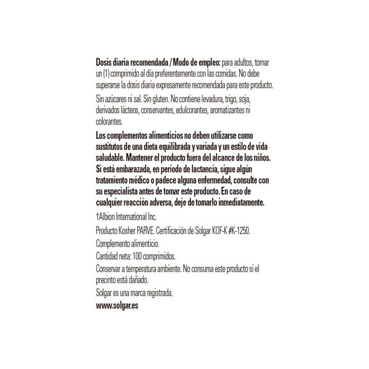 Solgar Chelated Copper Tablets, 100 Count