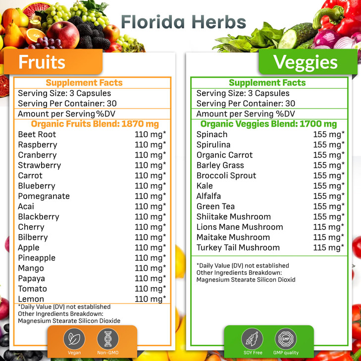 Fruits and Vegetables Supplement - 90 Fruit and 90 Veggie Capsules - Nature Vitamins, Balance of Fruits and Veggies Supports Energy Balance, Soy Free