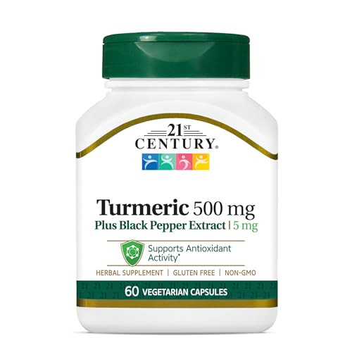 21st Century Turmeric 500 mg Plus Black Pepper Extract Vegetarian Capsules, 60 Count
