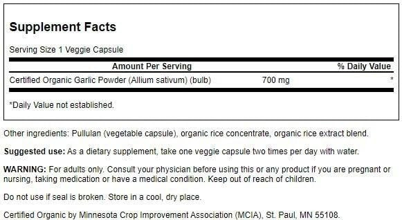 Swanson Made with Organic Whole Garlic 700 Milligrams 60 Veg Capsules