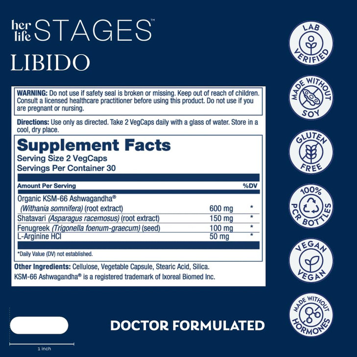 SOLARAY Libido her Life Stages - Supports Natural Lubrication and Libido Increase for Women - Shatavari, Fenugreek, Organic Ashwagandha Capsules - Ma