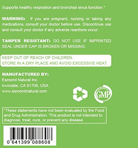 Esmond Natural: Lung Cleanser (Maintain Healthy Respiratory Function), GMP, Natural Product Assn Certified, Made in USA - 60 Tablets