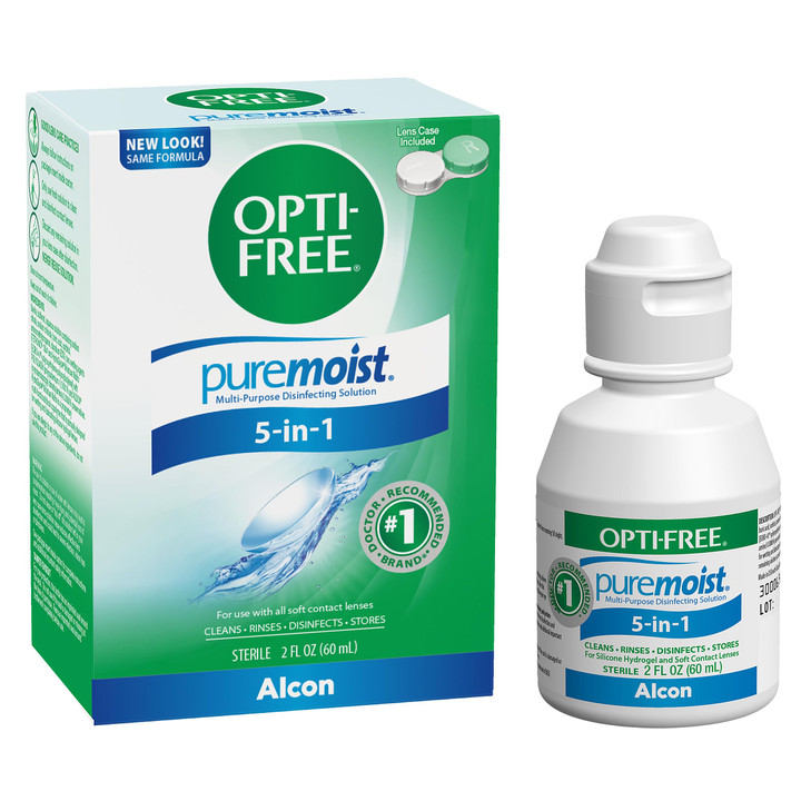 Opti-Free Puremoist Multi-Purpose Contact Lens Cleaning and Disinfecting Solution with Lens Case, 2 Fl Oz (Pack of 1)