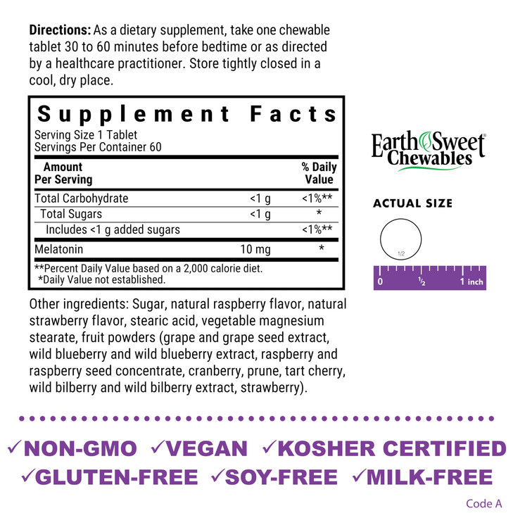 BlueBonnet Nutrition EarthSweet Melatonin 10 mg Fast-Acting Quick Dissolve Nighttime Relaxation & Restful Sleep Support - Sleep Aid - Gluten-Free, Ve