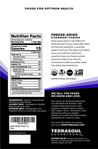Terrasoul Superfoods Organic Elderberry Powder, 4 Oz - Freeze-Dried