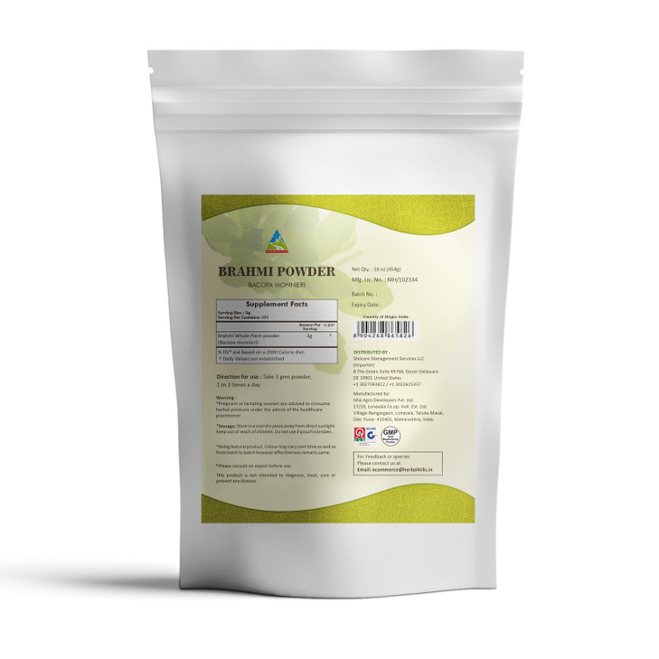 HERBAL HILLS Brahmi Powder Bacopa Monnieri Hair Care 1 Pound | 16 oz Pack of 1 (16 Ounce Pack Of 1)