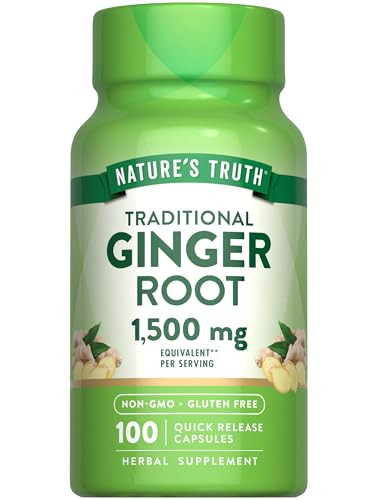 Nature's Truth Ginger Root Capsules | 1,500mg | 100 Count | from Ginger Root Extract | Non-GMO and Gluten Free Supplement