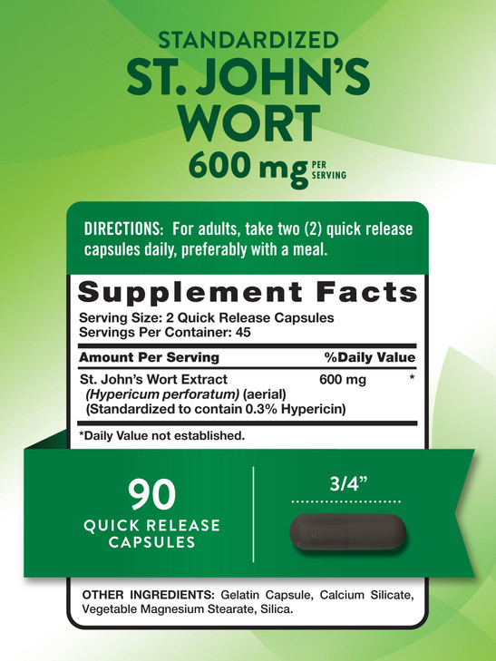 Nature's Truth St Johns Wort 600mg | 90 Capsules | Standardized Extract | Non-GMO & Gluten Free Supplement
