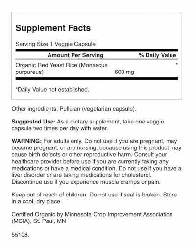 Swanson Made with Organic Traditional Red Yeast Rice 600 Milligrams 60 Veg Capsules (2 Pack)