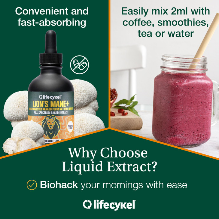 Life Cykel Professional Athletes Pack - Reishi, Lion's Mane & Cordyceps Mushroom Extract- Full-Spectrum Mushroom Tincture for Energy, Focus and Immun