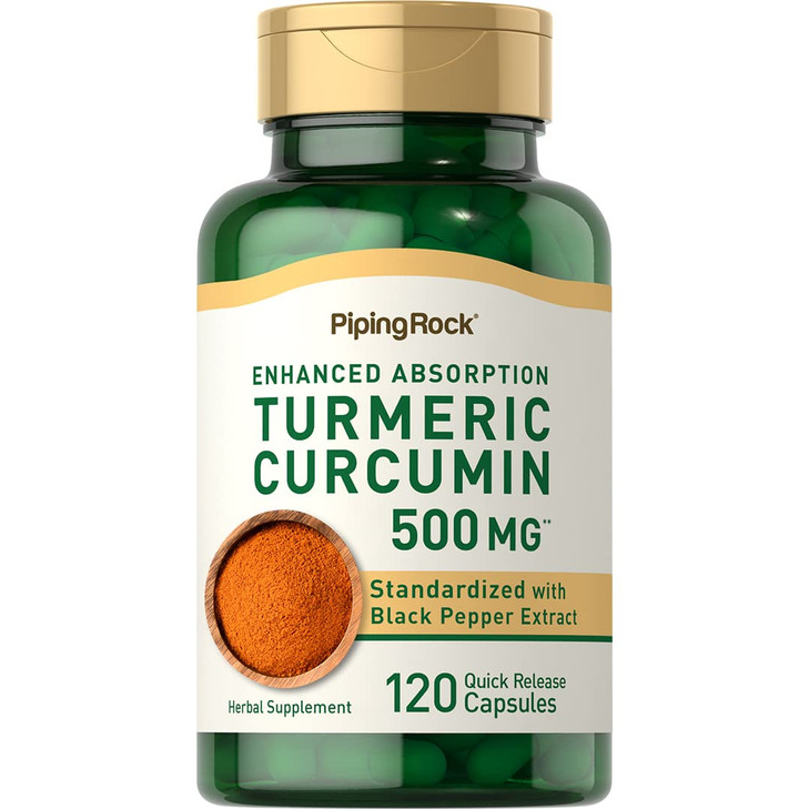 Piping Rock Turmeric Curcumin with Black Pepper 500mg | 120 Capsules | Standardized Herbal Supplement | Non-GMO, Gluten Free