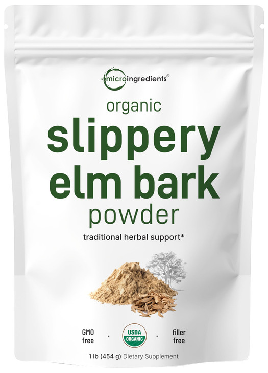Micro Ingredients Sustainably US Grown, Organic Slippery Elm Bark Powder, 1 Pound (648 Servings), Helps Soothe The Throat and Coughing, No Irradiated