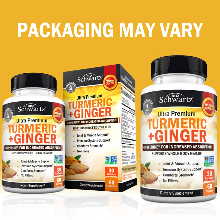 Turmeric Curcumin and Ginger Supplement - 95% Standardized Curcuminoids with BioPerine Black Pepper Extract for Ultra High Absorption - Natural Joint
