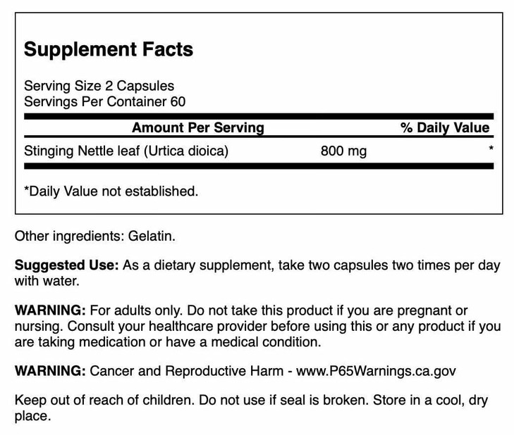 Swanson Stinging Nettle Leaf (Urtica Dioica) - Herbal Supplement Promoting Urinary Tract & Respiratory Health Support - May Support Healthy Fluid Bal