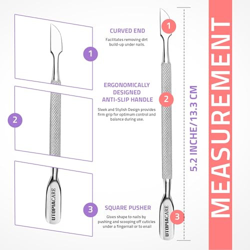 Utopia Care - Cuticle Pusher and Cutter - Professional Grade Stainless Steel Cuticle Remover and Cutter - Durable Manicure and Pedicure Tool - for Fi