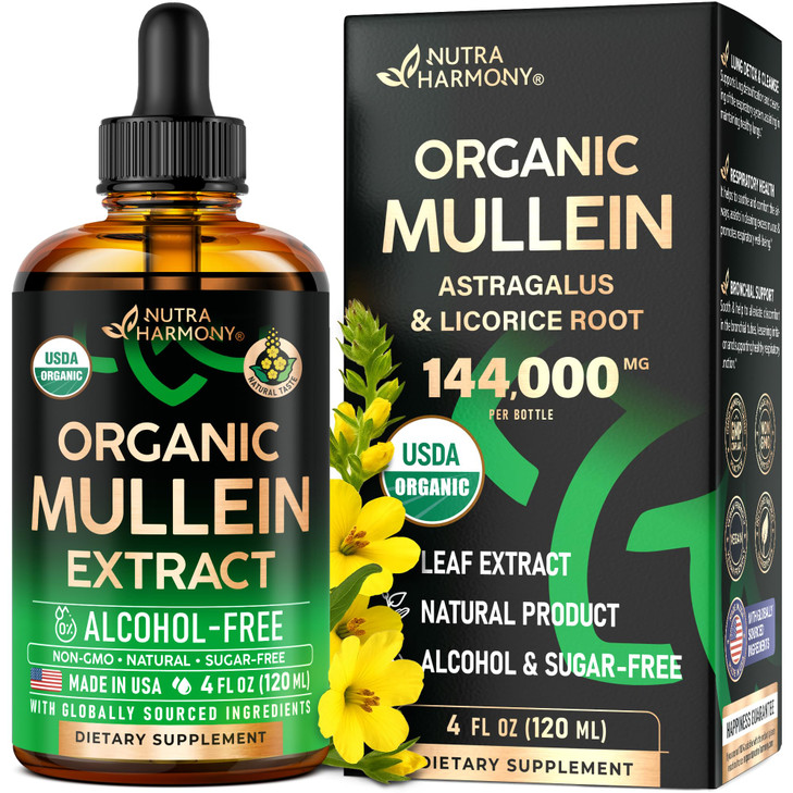 Mullein Drops for Lungs - USDA Organic Liquid - Mullein Leaf Extract Supplement - Made in USA - Lung & Bronchial Cleanse for Smokers - Respiratory He