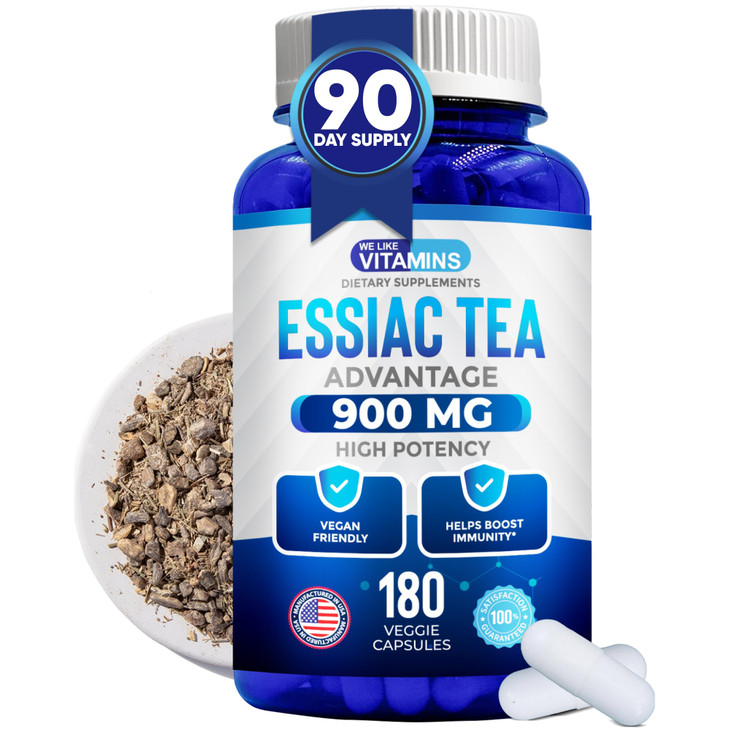 We Like Vitamins Essiac Tea Capsules - 180 Count Immune Support Supplement with Burdock, Sheep Sorrel, Slippery Elm & Turkey Rhubarb - Genuine Essiac