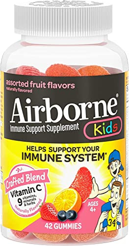 Airborne 500mg Vitamin C + Zinc Immune Support Supplement Gummies for Kids, Assorted Fruit Flavor, Gluten Free Crafted Blend with Powerful Antioxidan