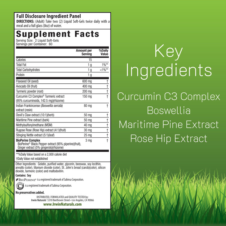 Irwin Naturals Whole-Body Turmeric + Curcumin C3 Complex - 120 Liquid Soft-Gels - with Boswellia, Maritime Pine Bark, MSM & Rose Hip