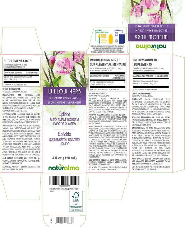 Naturalma Willow herb or Fireweed (Epilobium parviflorum) herb Alcohol-Free Tincture - 4 fl oz Liquid Extract in Drops - Herbal Supplement - Vegan