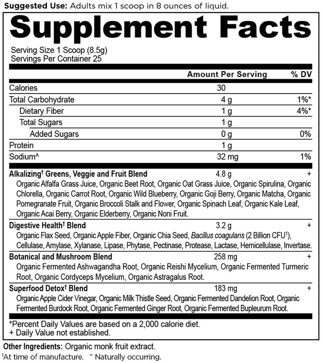 Ancient Nutrition Supergreens Alkalize & Detox Powder, Organic Superfood Powder Made from Real Fruits, Vegetables and Herbs, for Digestive and Energy