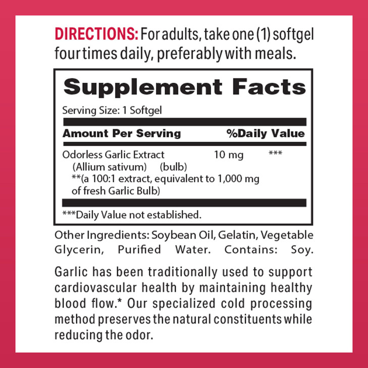 Vitamin World Odorless Garlic Softgels 1,000mg.Garlic Extract 100 rapid release softgels
