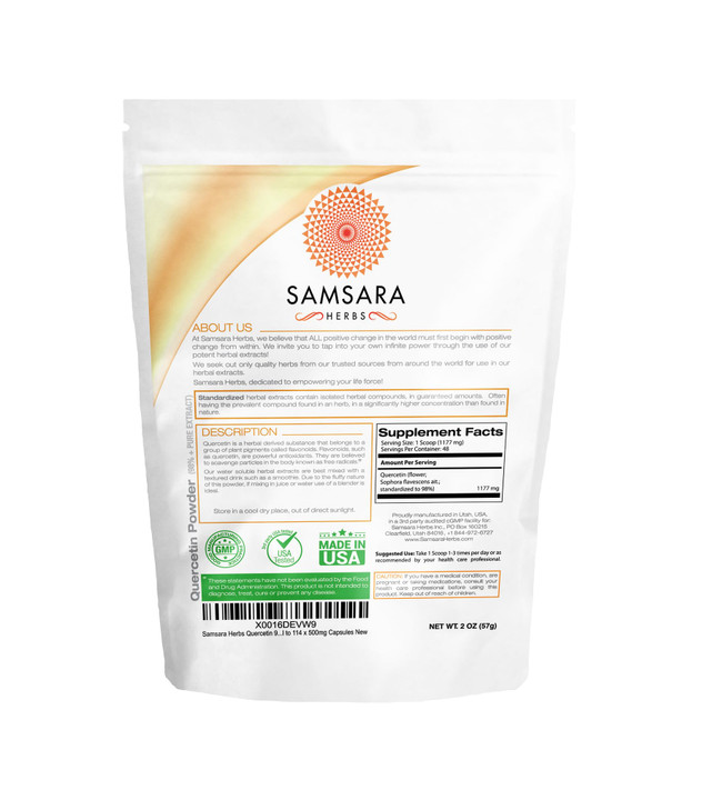 Samsara Herbs Quercetin 98%+ Pure Extract Powder (2oz/57g) - Equal to 114 x 500mg Capsules