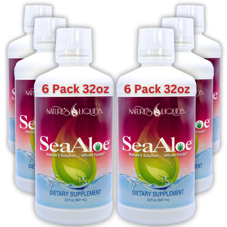 SeaAloe Nature's Liquids Aloe Vera Juice Oceanic Elixir - Proprietary Botanical Blend for Thyroid, Digestion and Immune Support, 32oz (Pack of 6)