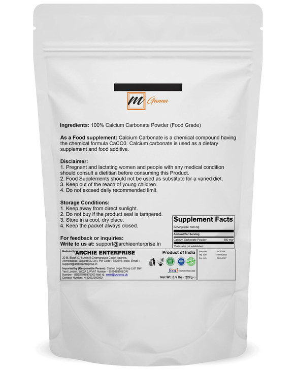 mGanna 100% Natural Pure Calcium Carbonate 227 GMS / 0.5 LBS