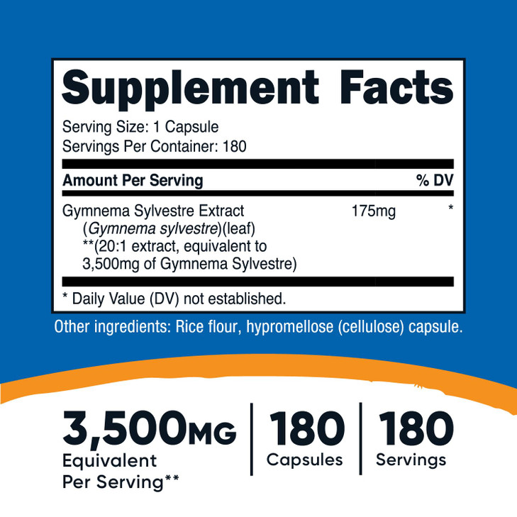 Nutricost Gymnema Sylvestre 3,500mg Equivalent from 175mg of 20:1 Extract Per Serving, 180 Capsules for 180 Servings Per Bottle - GMO Free, Gluten Fr