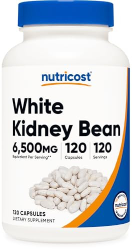 Nutricost White Kidney Bean 6,500mg Equivalent from 650mg of 10:1 Extract Per Serving, 120 Capsules for 120 Servings Per Bottle - Vegetarian Caps, Gl