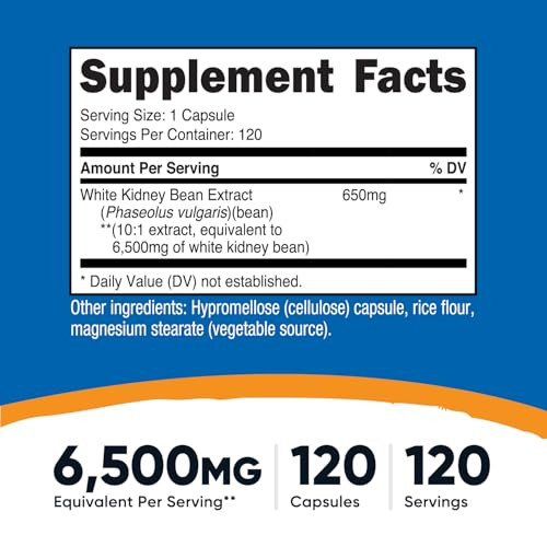 Nutricost White Kidney Bean 6,500mg Equivalent from 650mg of 10:1 Extract Per Serving, 120 Capsules for 120 Servings Per Bottle - Vegetarian Caps, Gl