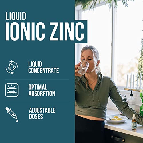 Ionic Liquid Zinc  8 Month Supply, Adjustable Dosing for Adults  High Absorption, Vegan, Glass Bottle  Supports Immune System, Brain & Thyroid Hea