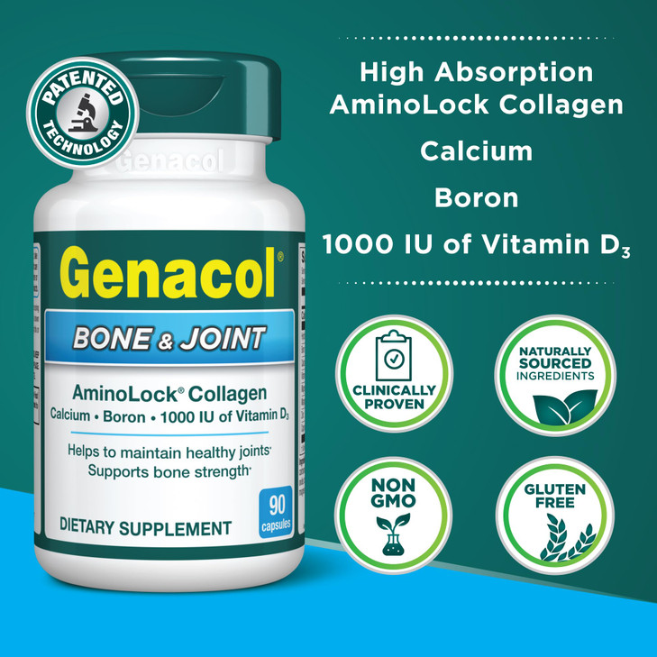 Genacol Bone & Joint  Calcium, Vitamin D3, Boron & Ultra-Hydrolyzed Collagen, Health Supplement, Supports Bone Strength, 90 Capsules (30-Day Supply)