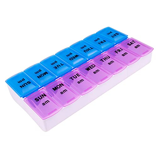 Apex Weekly AM/PM Medication Dispenser, 7-Day Twice-A-Day Pill Organizer with Easy-Open Lids (Color May Vary)