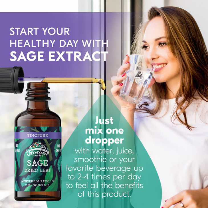 Sage Extract  Natural Dried Sage Supplement  Sage Herb (Salvia officinalis)  Organic Sage Herbal - None-GMO - Made in USA  2 oz