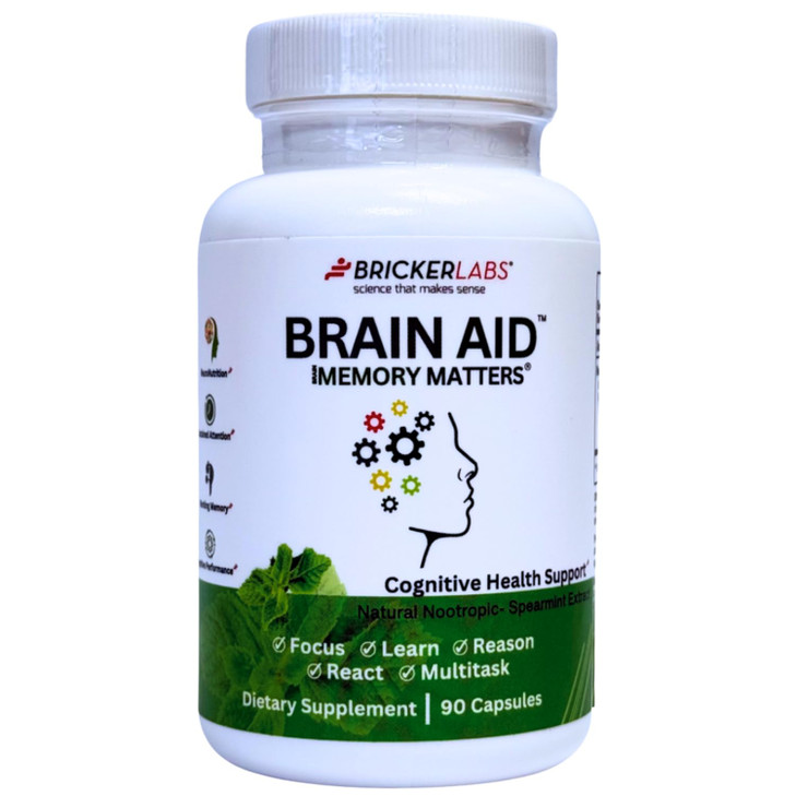 Bricker Labs Brain Aid Memory Matters  Nootropic Brain Supplement with Neumentix Spearmint Extract for Cognitive Support, Focus, Concentration, and