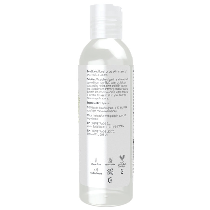 NOW Solutions, Vegetable Glycerin, 100% Pure, Versatile Skin Care, Softening and Moisturizing, 4-Ounce