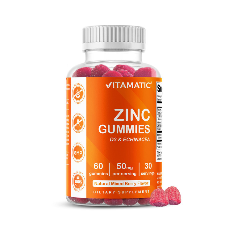 Vitamatic Zinc 50mg Gummies  60 Vegan Gummies Gluten Free  Healthy Immune Support for Adults, Men & Women