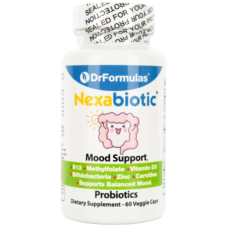 DrFormulas Mood Boost Probiotics for Stress and Calm, Methylfolate for Kids, Women, Men | Nexabiotic Supplement with Bifidobacterium and B-12, 60 Cou
