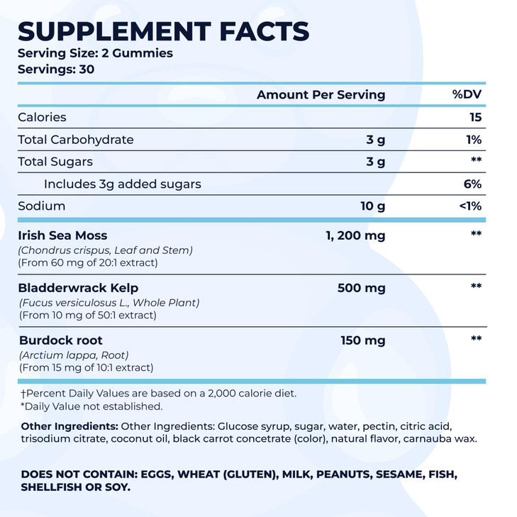 TrueSeaMoss Irish Sea Moss Gummies with Burdock Root & Bladderwrack  Formula for Adults & Kids  60 Gummies