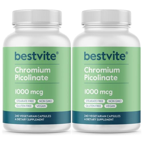 BESTVITE Chromium Picolinate 1000mcg (480 Vegetarian Capsules) (240 x 2) - No Stearates - Vegan, Gluten Free, Non-GMO - Mineral Supplement - Supports
